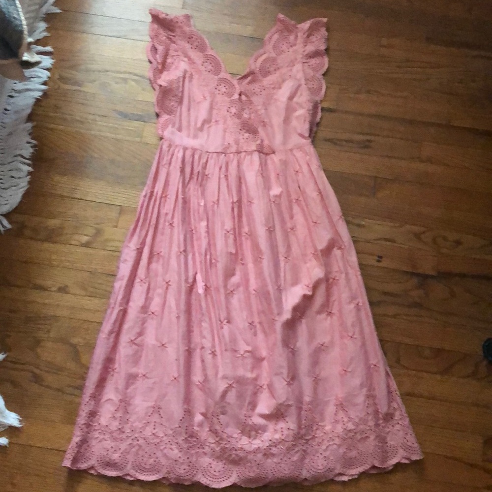 Pink eyelet midi dress from the Gap